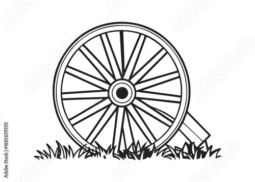 Wagon Wheel Silhouette Vector Illustration Isolated on White Background.