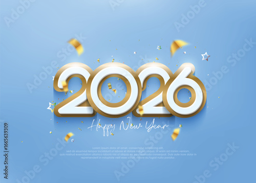 New Year 2026 design with beautiful numbers and clean coloring. Money vector premium design is beautiful and elegant. Design for branding, covers, banners and greeting cards.