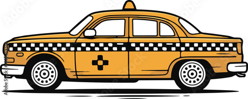 Taxi Outline Vector Icon Black and White Hand-Drawn Side View Vehicle