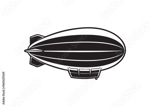 Airship Dirigible Blimp Silhouette Vector Illustration Isolated Icon Design.