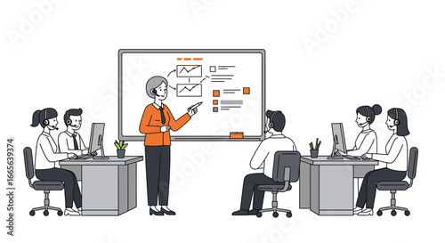 Call Center Training Session with Instructor and Agents.