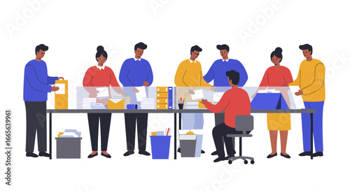 Team of People Working at Office Desk.