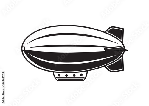 Silhouette of Airship Dirigible Zeppelin Blimp Vector Icon.
