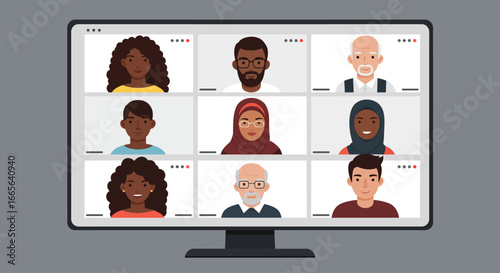 Diverse Group of People on a Video Conference Call.