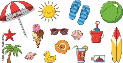 Vibrant summer beach essentials collection for joyful vacation fun