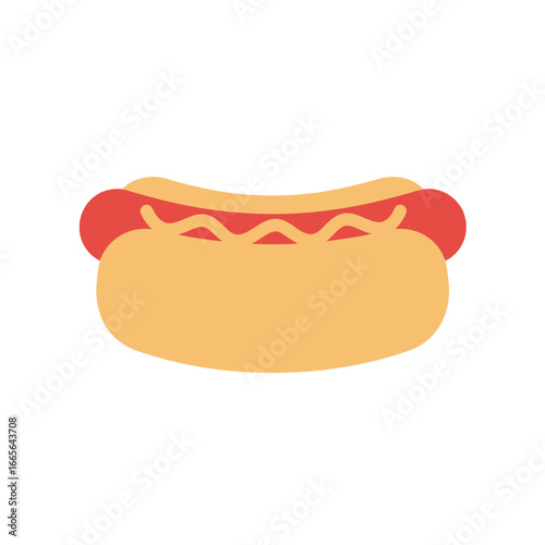 A simple illustration of a hotdog with mustard on a white background, concept for fast food menu illustration, icon design and restaurant promotion