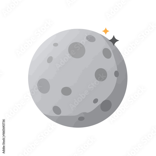 Cartoon style full moon with craters and a star accent, light gray hue, concept for celestial illustrations, spooky season assets and graphic design elements