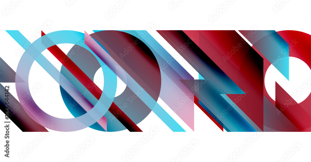 Obraz premium Abstract geometric shapes overlap, creating dynamic visual composition. Red, blue, gray tones dominate design. Minimalist style.
