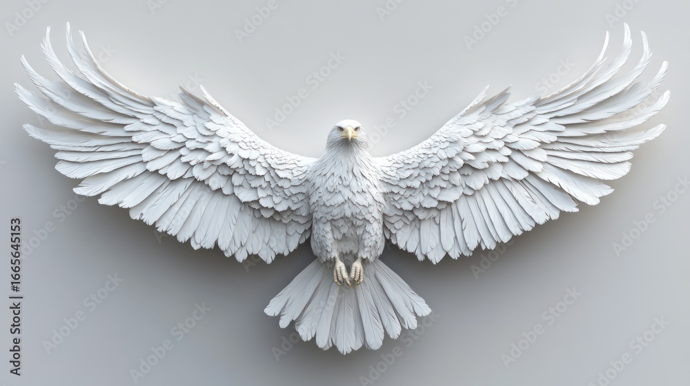 Fototapeta premium 3D White Eagle in Flight Against Plain Background