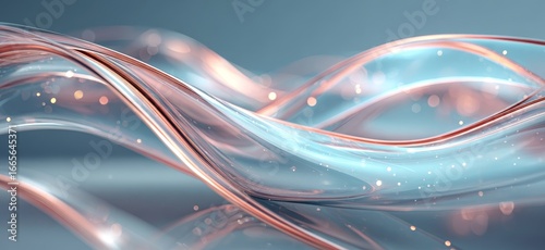 Abstract image featuring flowing wave-like shapes with glowing elements and soft, translucent colors.