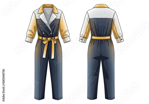 Chic Jumpsuit: A stylish and contemporary jumpsuit is displayed, offering a glimpse from both the front and back, showcasing elegant design and attention to detail. 