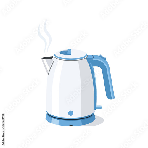 White and Blue Electric Kettle with Steam