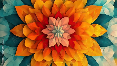 Wallpaper Mural A digitally created floral design with layered petals in shades of orange red and teal color scheme art Torontodigital.ca