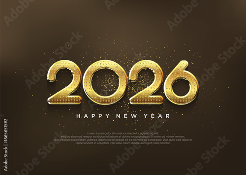 Happy new year 2026, luxurious and sparkling gold in the number 2026. Design for a celebration and for a poster, cover and greeting card design.