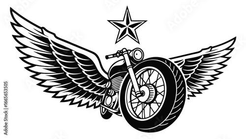 Classic motorcycle with majestic wings and a star emblem symbolizing freedom speed adventure and the open road