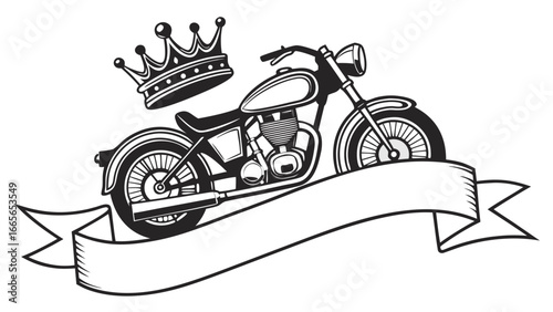 Classic motorcycle emblem featuring a royal crown and a blank banner for text and customization