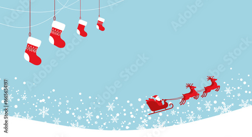 Christmas eve santa claus flying sleigh reindeer stockings snowflakes winter holiday celebration festive season joyful atmosphere