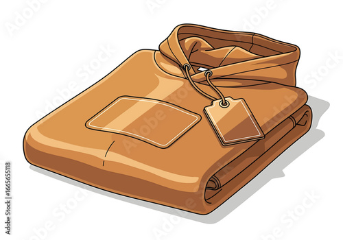 Cozy Hoodie Illustration: A folded orange hoodie with a tag, perfect for showcasing apparel and fashion concepts.