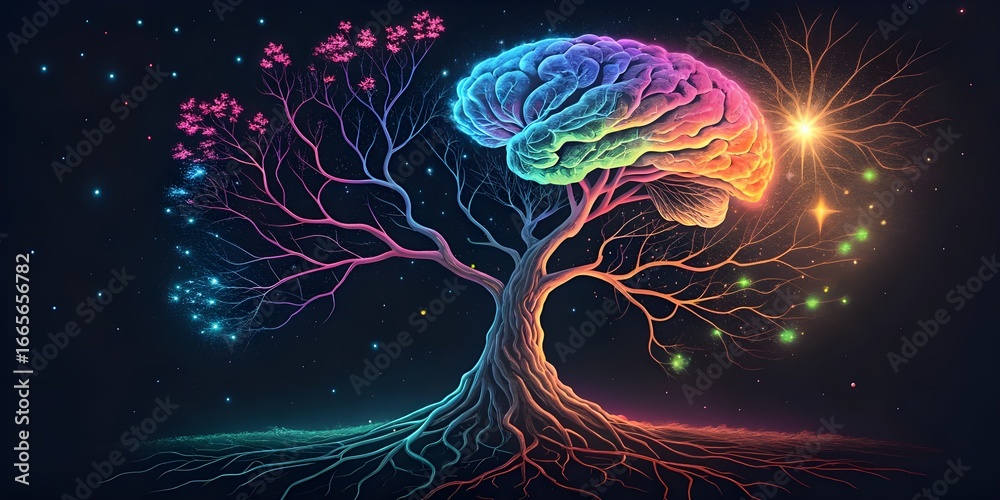 Fototapeta premium A vibrant brain tree symbolizes growth, intelligence, and the power of the mind