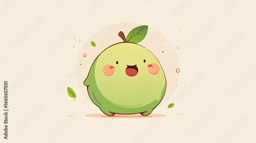 Fototapeta premium single cute green apple monster flat vector