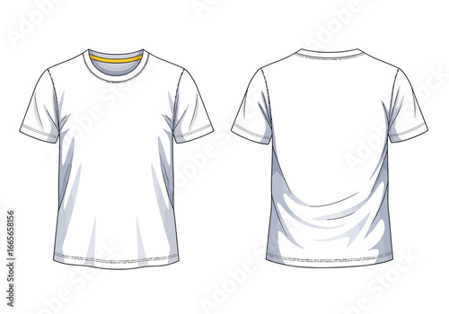 Classic Blank T-Shirt Mockup: This simple, clean mockup of a classic t-shirt showcases the front and back views of a versatile garment. Ideal for displaying designs, logos.