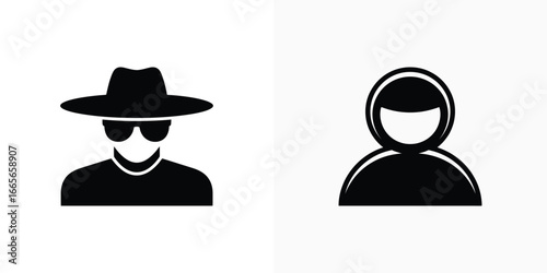 Black Silhouette Figure Wearing Hat and Shades Next to Hooded Silhouette Avatar