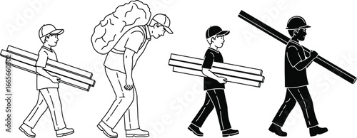 Evolution of labor worker carrying materials construction work