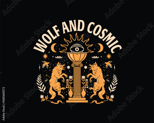 wolf and cosmic geometrc illustration
