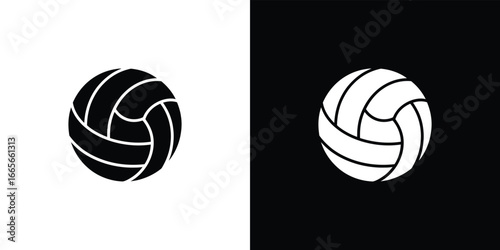 Monochrome Volleyball Icon ,Black Lines On White Background, White On Black Ball