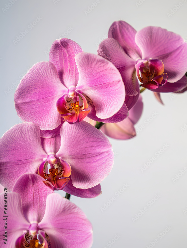 Fototapeta premium Close up of delicate pink orchid flowers on a light background