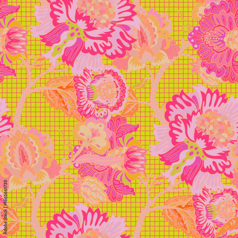 Fototapeta premium Yellow Pink Fantasy Grid Floral
