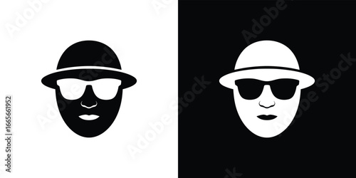 Silhouette Face with Hat and Sunglasses on Split Black and White
