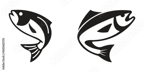 Salmon fish silhouette vector set