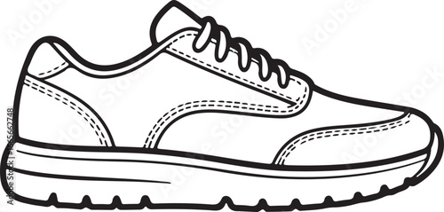 Hand-Drawn Sneaker Sketch Minimal Black and White Outline Vector Lace-Up Footwear