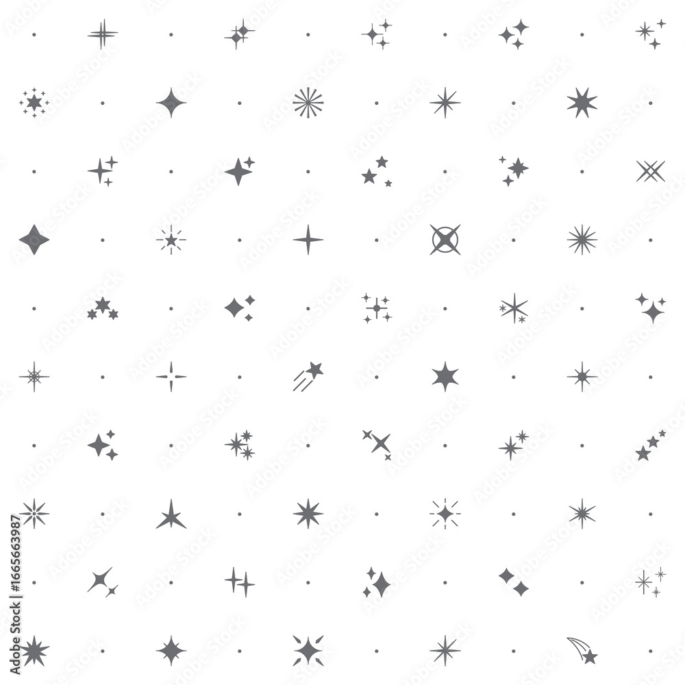 Obraz premium Seamless pattern with sparkle icon on white background. Included the icons as star, glittering, bright, firework, glitter, glow, shine, twinkle and design elements And Other Elements.