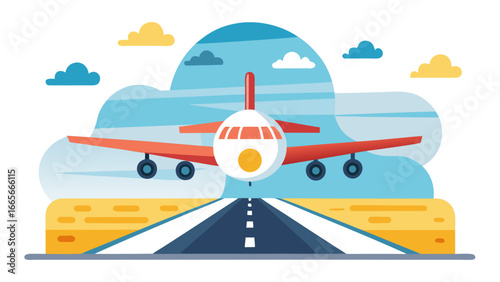 Airplane Flying Over Mountains at Sunset – Minimal Vector Illustration