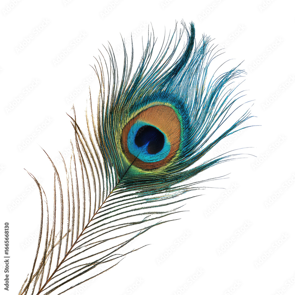 Fototapeta premium Peacock Feather Isolated on White Background