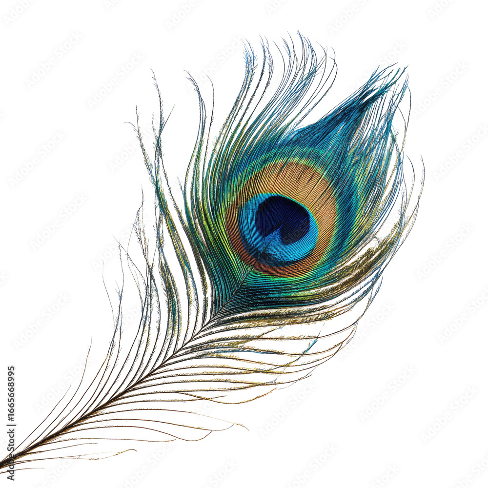 Obraz premium Peacock Feather Isolated on White Background