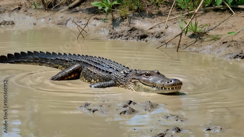 crocodile in the water with its mouth open and its mouth wide open