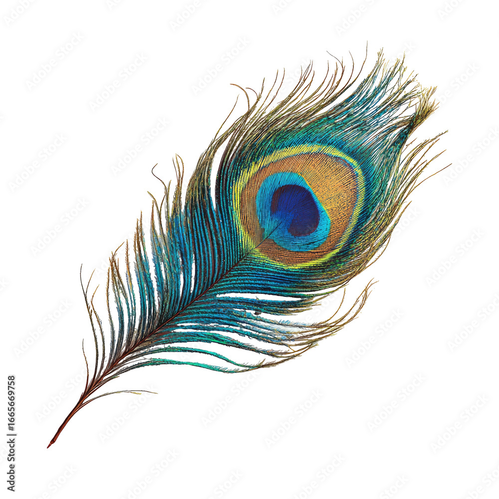 Obraz premium Peacock Feather Isolated on White Background