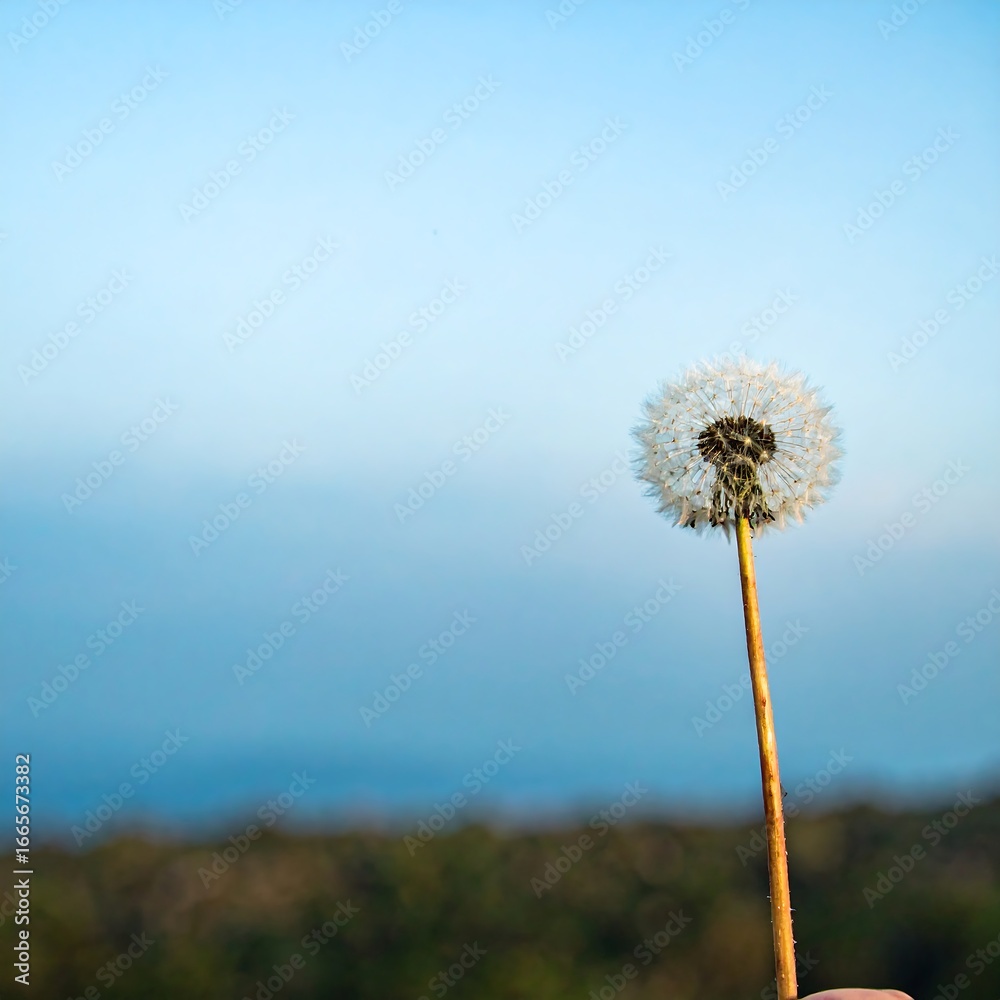 Fototapeta premium Dandelion against a pale blue sky