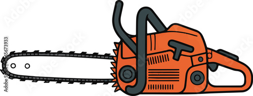 Hand-Drawn Chainsaw Sketch Heavy-Duty Orange Power Tool with Grey Cutting Chain Vector
