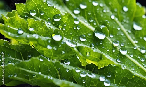 Fresh Green Leaf with Sparkling Water Droplets