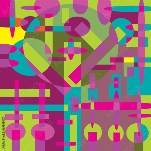 An abstract background vector design featuring various random shapes combined with harmonious color synergy for graphic resources.
