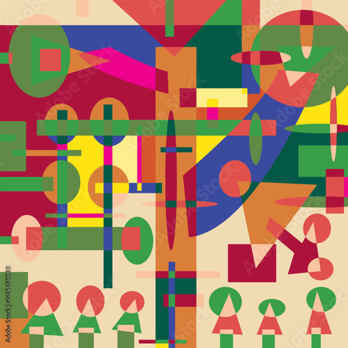 An abstract background vector design featuring various random shapes combined with harmonious color synergy for graphic resources.