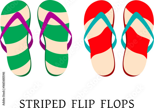Striped flip flops with y-shaped strap. colorful flip flops. flip flops vector illustration