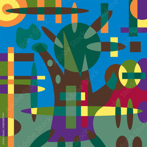 An abstract background vector design featuring various random shapes combined with harmonious color synergy for graphic resources.