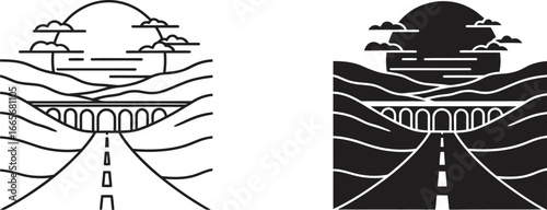 Road trip landscape vector graphic design travel adventure art editable