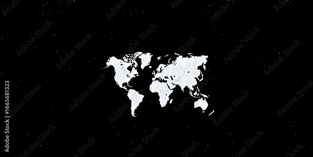 Fototapeta premium White world map on a black background, symbolizing global connectivity and international reach