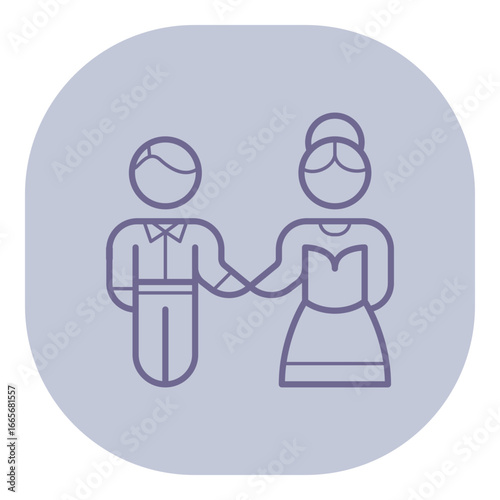 Line drawing of couple holding hands, symbolizing love and unity in marriage. Wedding celebration concept